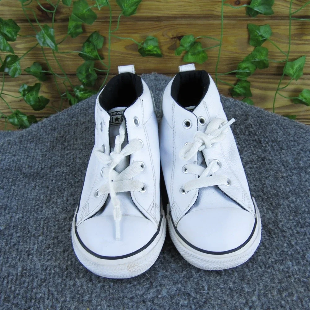 Converse Boys Sneaker Mid All Star Sz T‎ 10 Medium White Leather Lace Up
